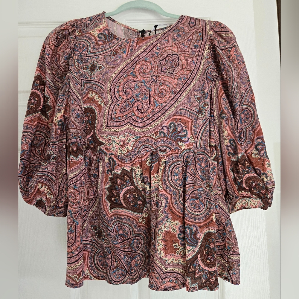 Pink and Brown Boxy Peplum Blouse with Relaxed Fit